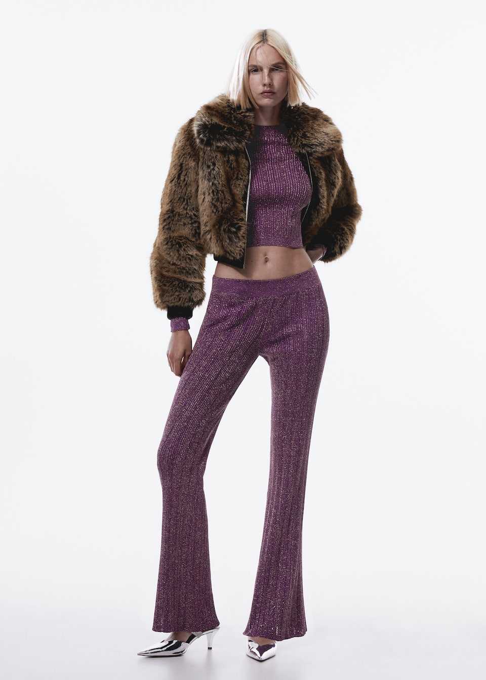 Cropped fur-effect bomber jacket - Laurel Morgan