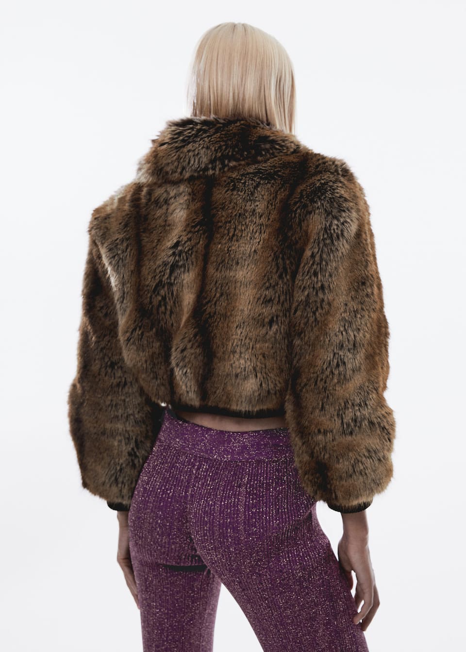 Cropped fur-effect bomber jacket - Laurel Morgan