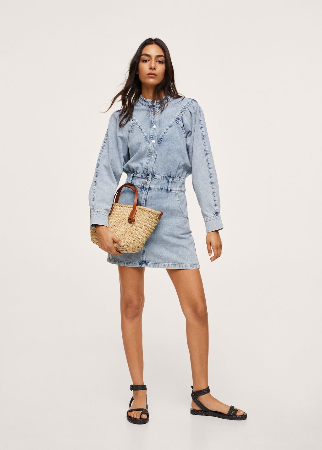 Denim dress with puffed sleeves - Laurel Morgan