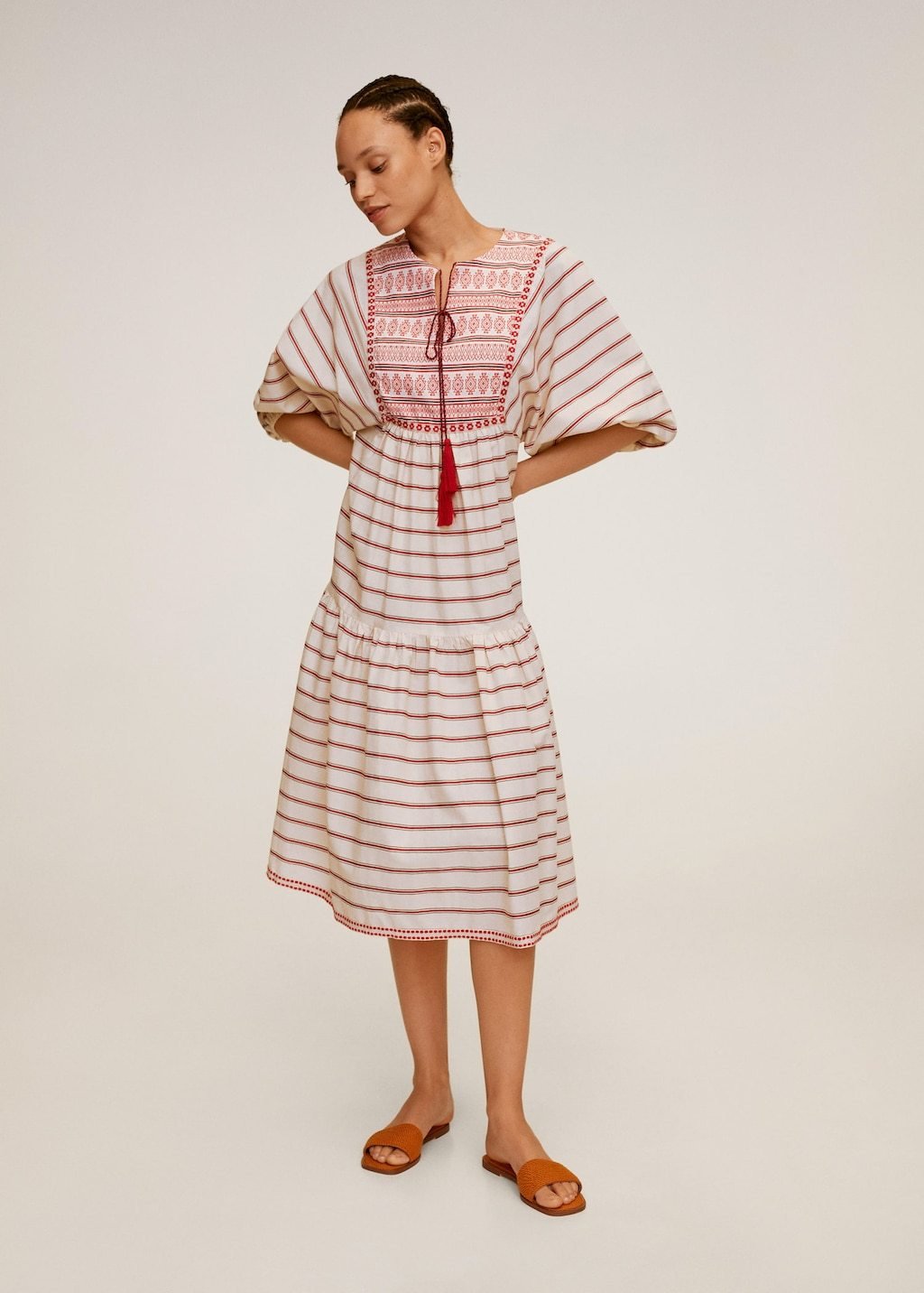 Embroidery striped dress - Laurel Morgan