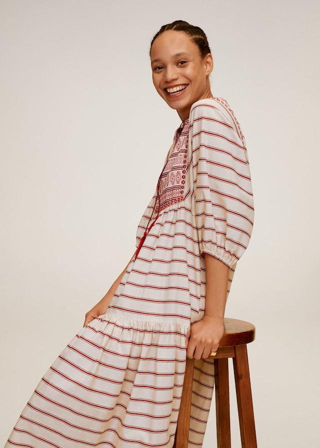 Embroidery striped dress - Laurel Morgan