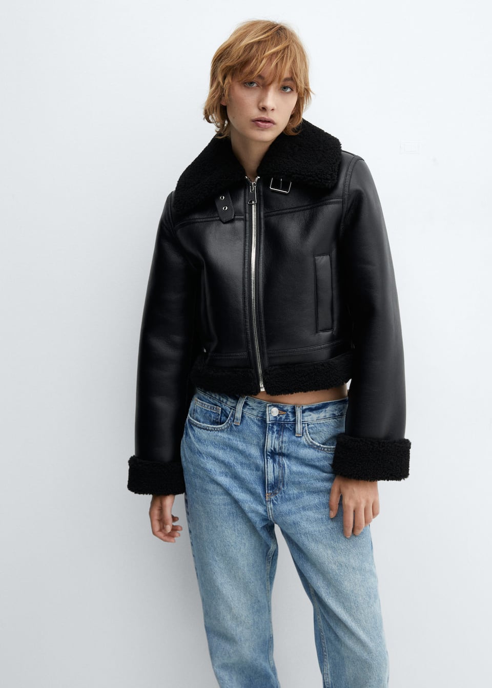 Faux shearling-lined biker jacket - Laurel Morgan