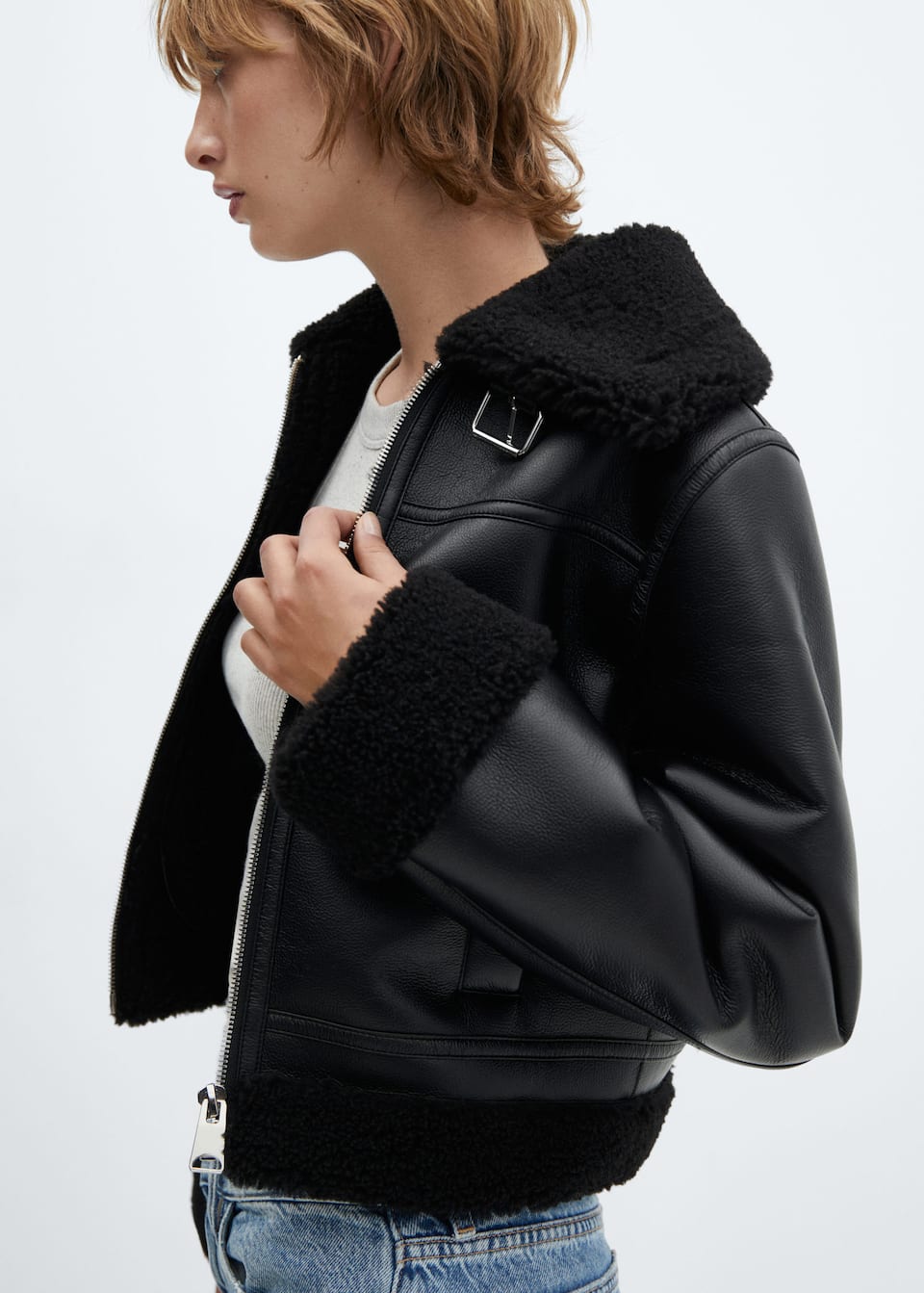 Faux shearling-lined biker jacket - Laurel Morgan