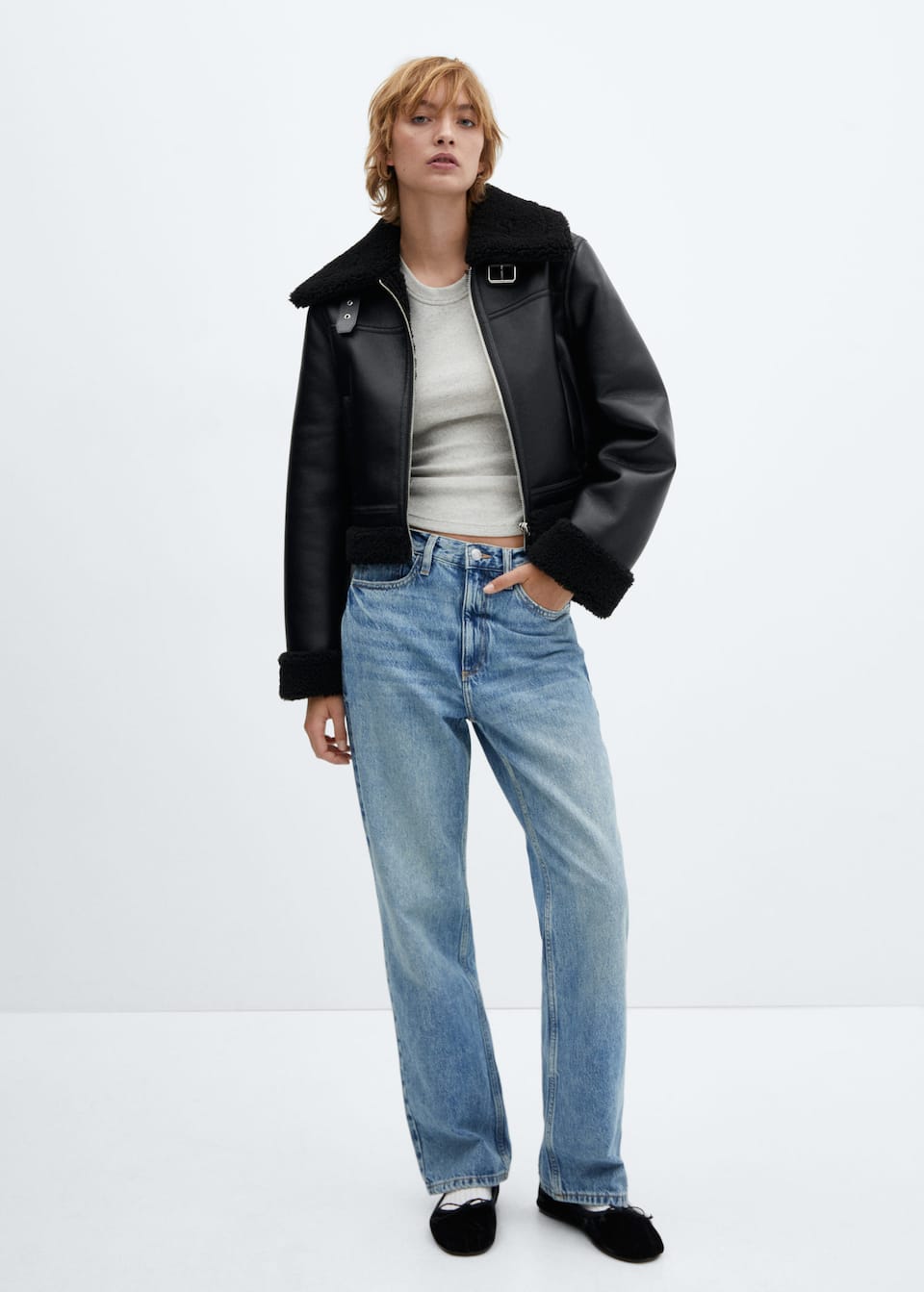 Faux shearling-lined biker jacket - Laurel Morgan