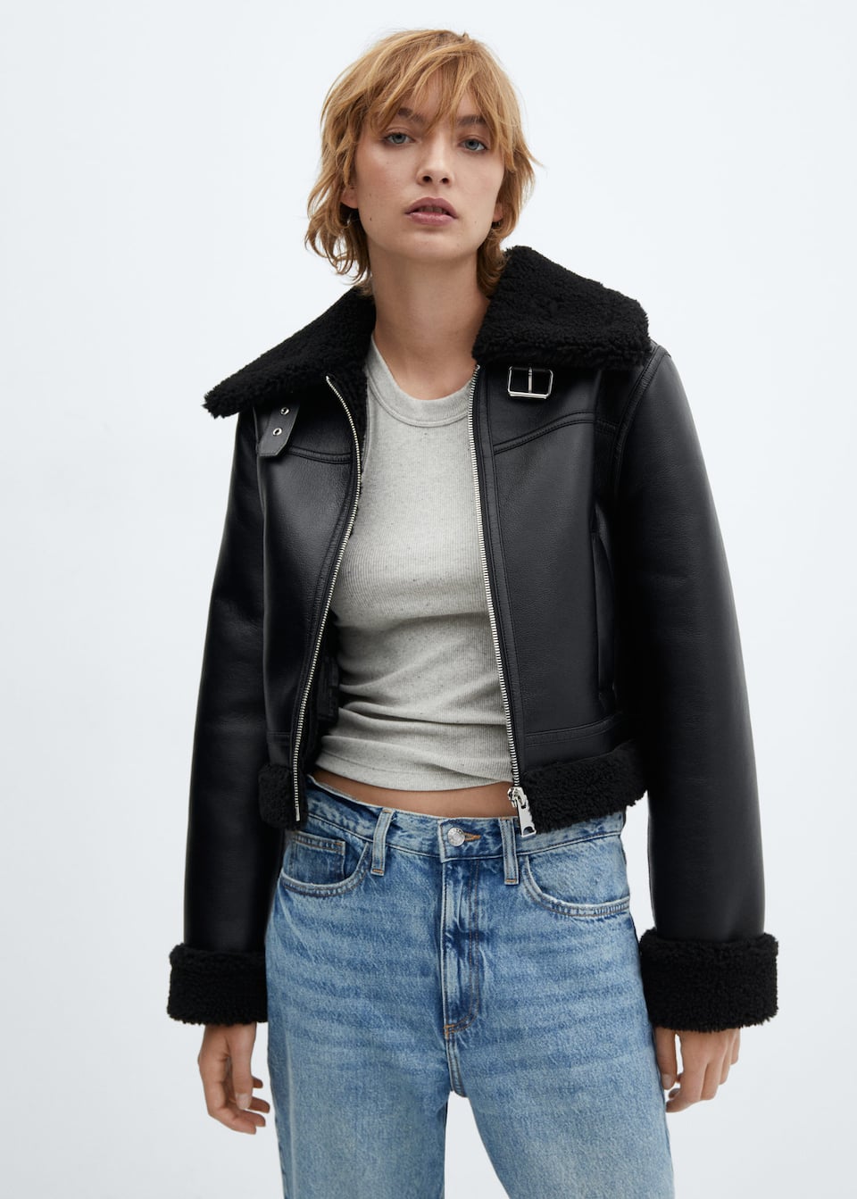 Faux shearling-lined biker jacket - Laurel Morgan