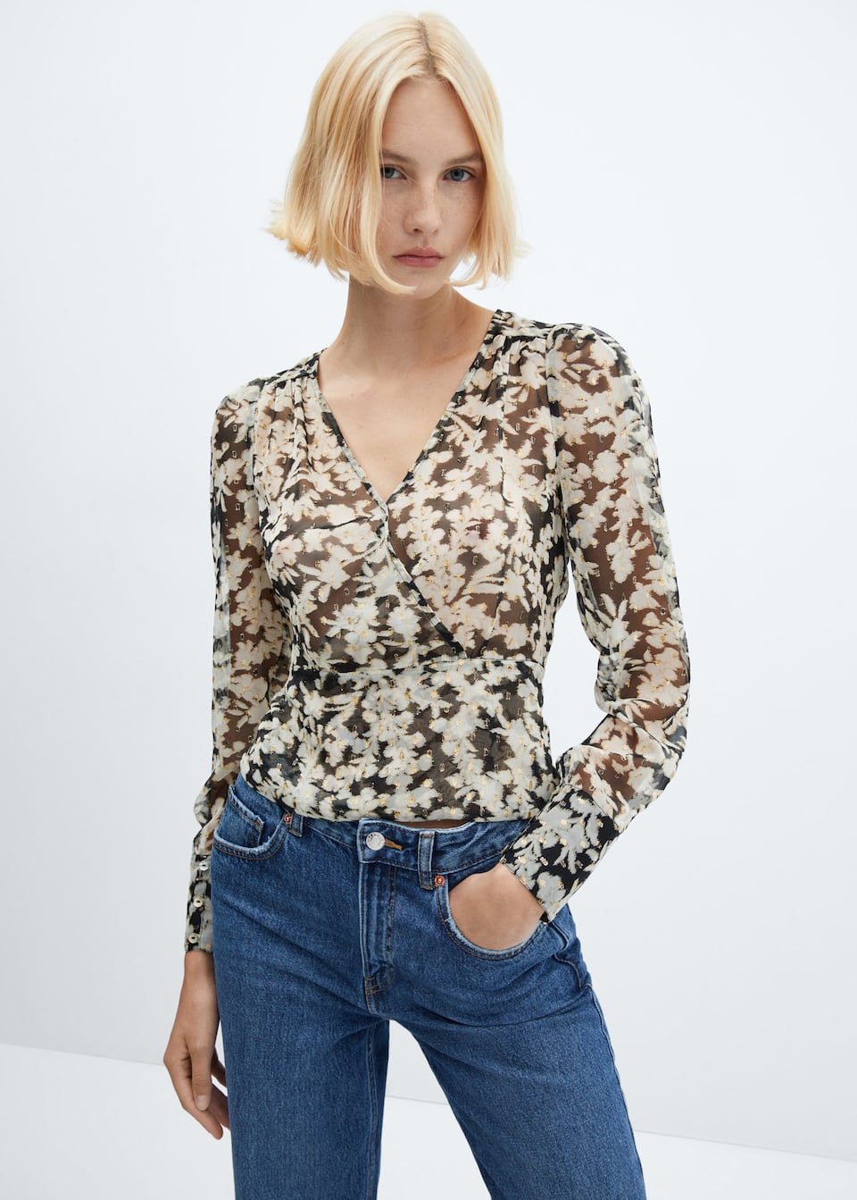 Floral print crossover blouse - Laurel Morgan