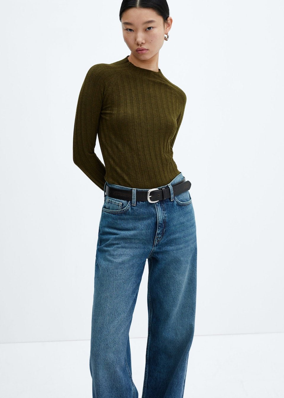 High collar ribbed knit sweater - Laurel Morgan