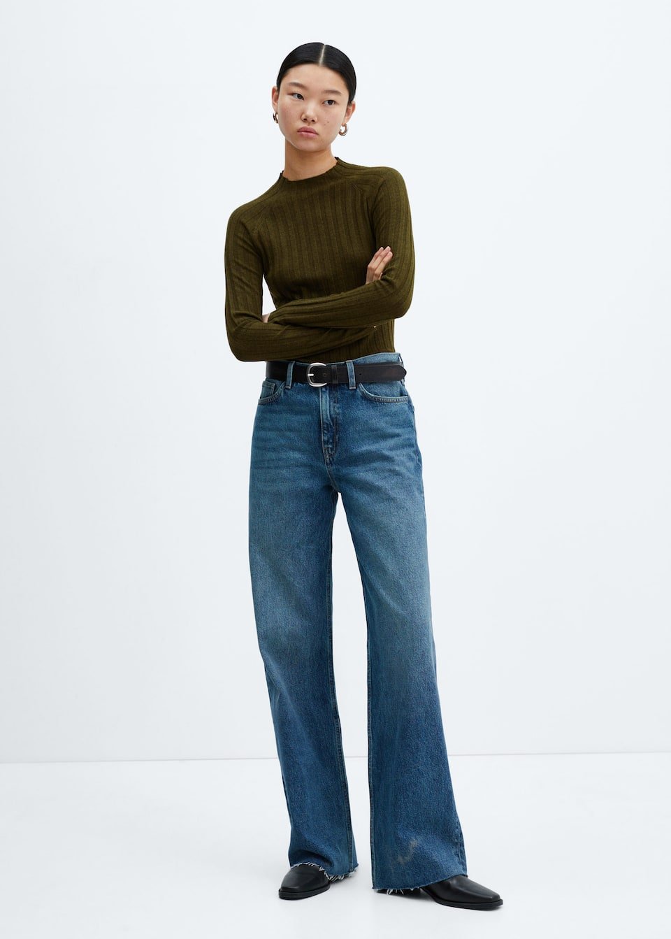 High collar ribbed knit sweater - Laurel Morgan