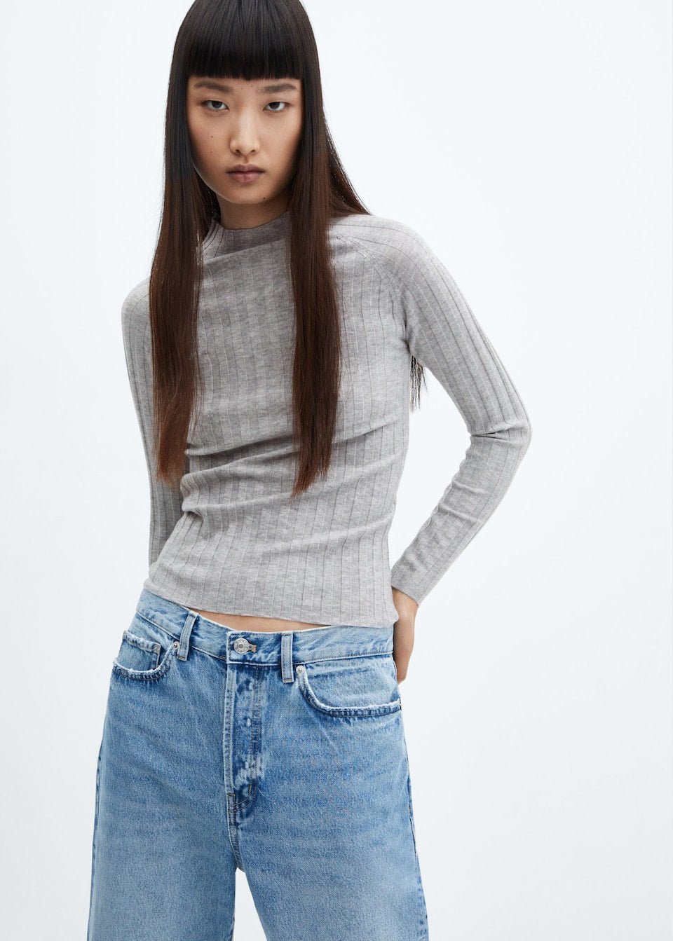 High collar ribbed knit sweater - Laurel Morgan