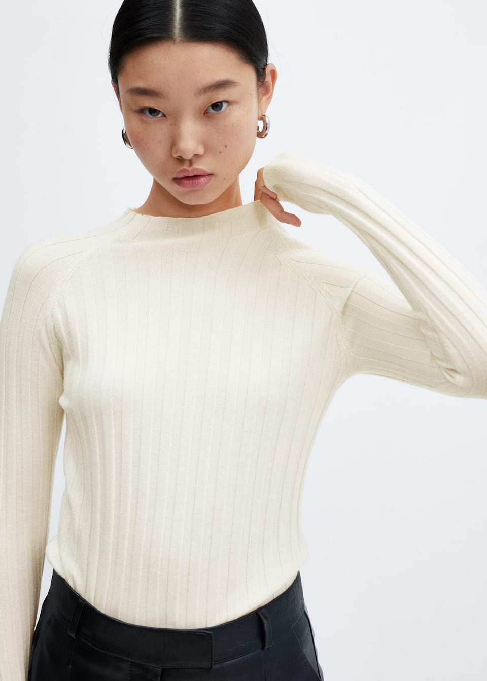 High collar ribbed knit sweater - Laurel Morgan