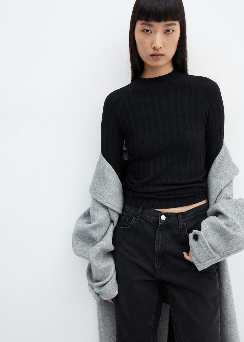 High collar ribbed knit sweater - Laurel Morgan