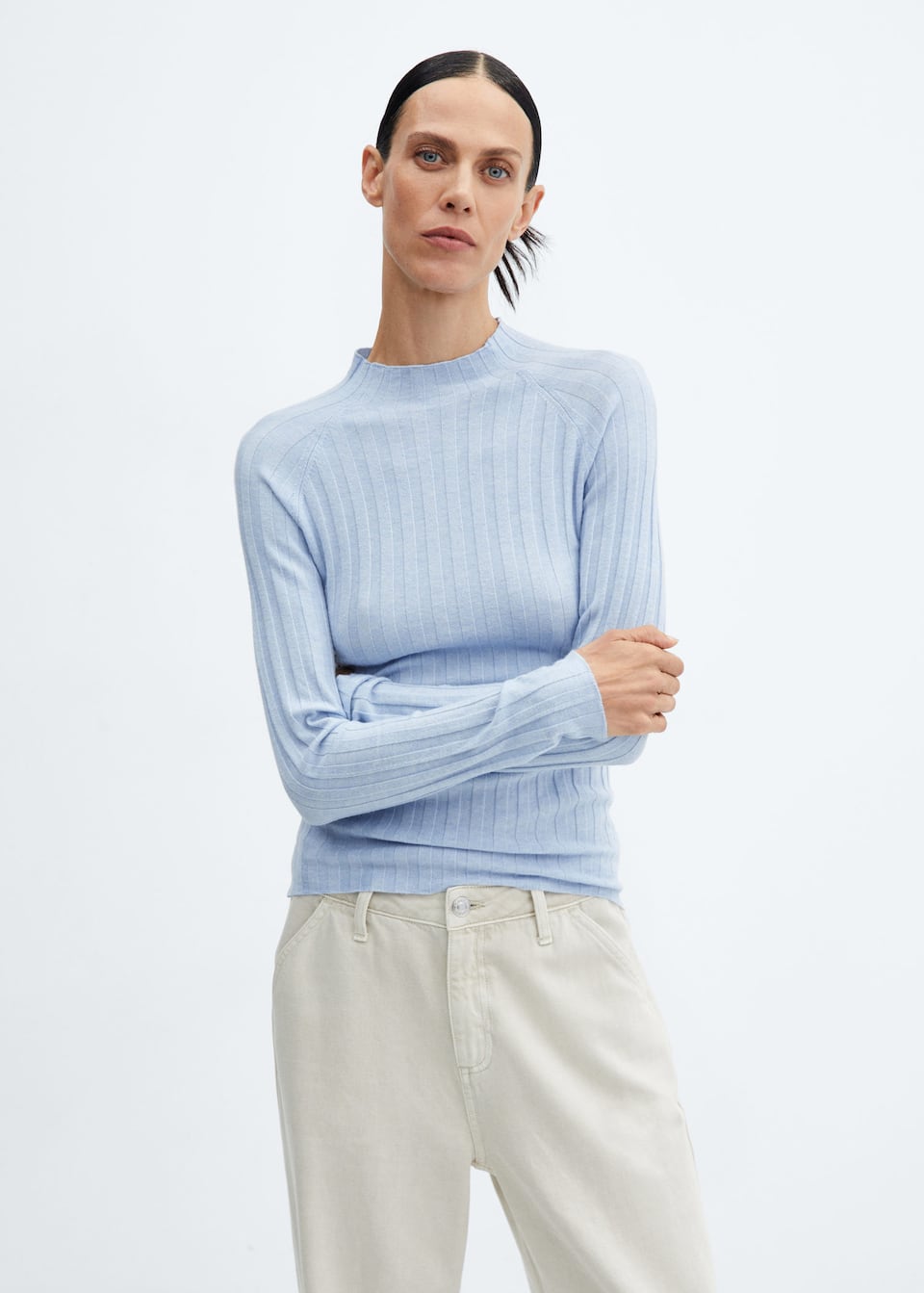 High collar ribbed knit sweater - Laurel Morgan