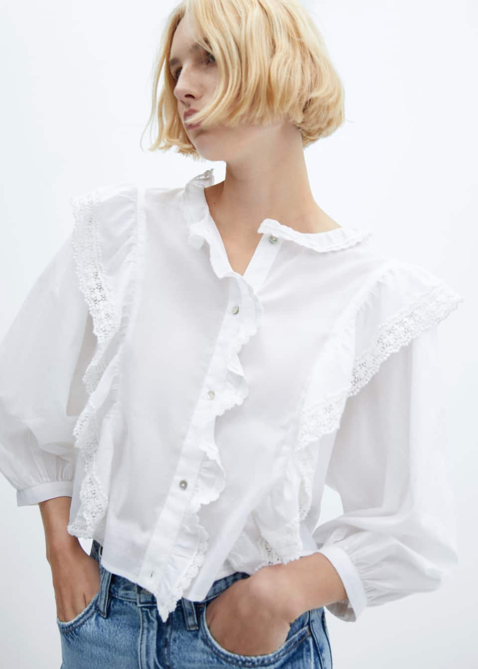 Lace blouse with ruffles - Laurel Morgan