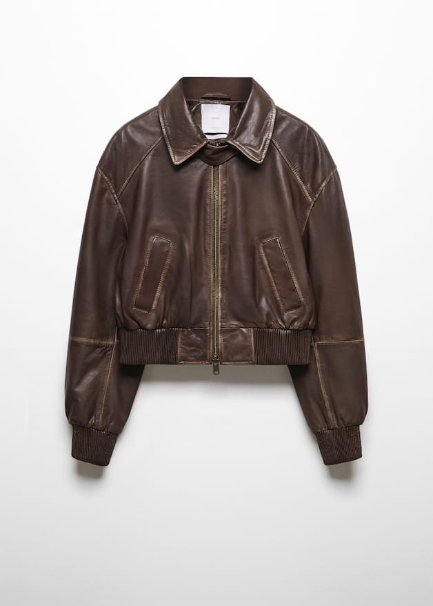 Leather bomber jacket with shearling collar - Laurel Morgan