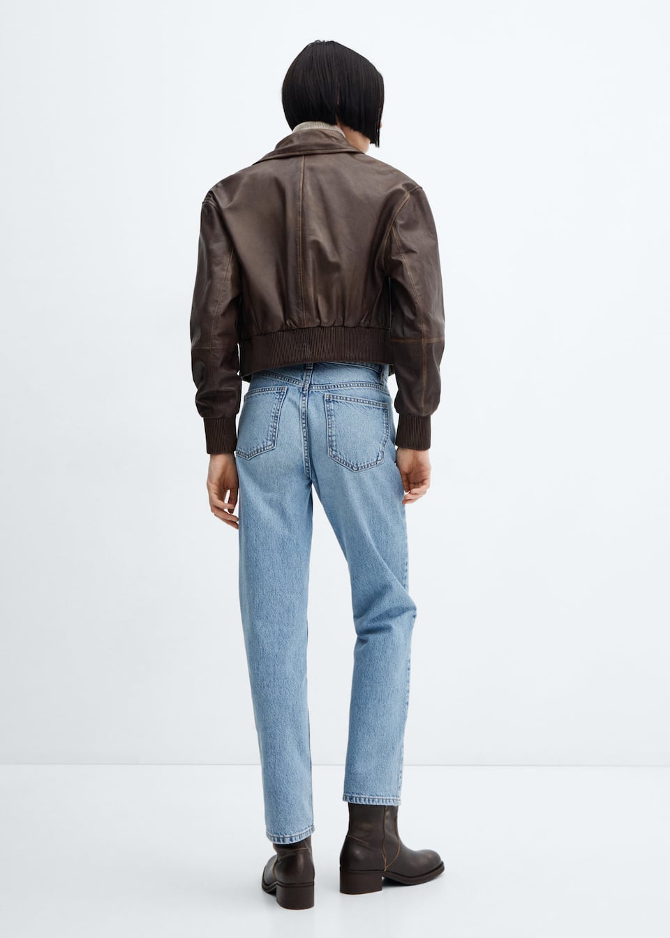 Leather bomber jacket with shearling collar - Laurel Morgan