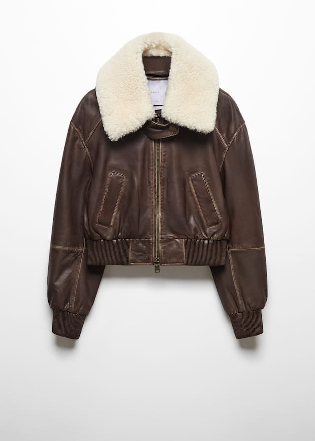 Leather bomber jacket with shearling collar - Laurel Morgan