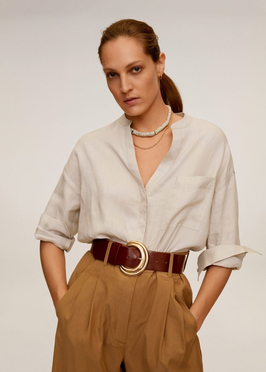 Mao collar linen shirt - Laurel Morgan