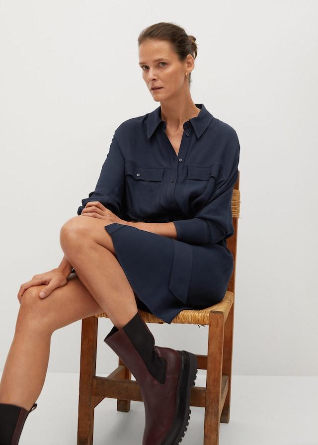 Navy Belt shirt dress