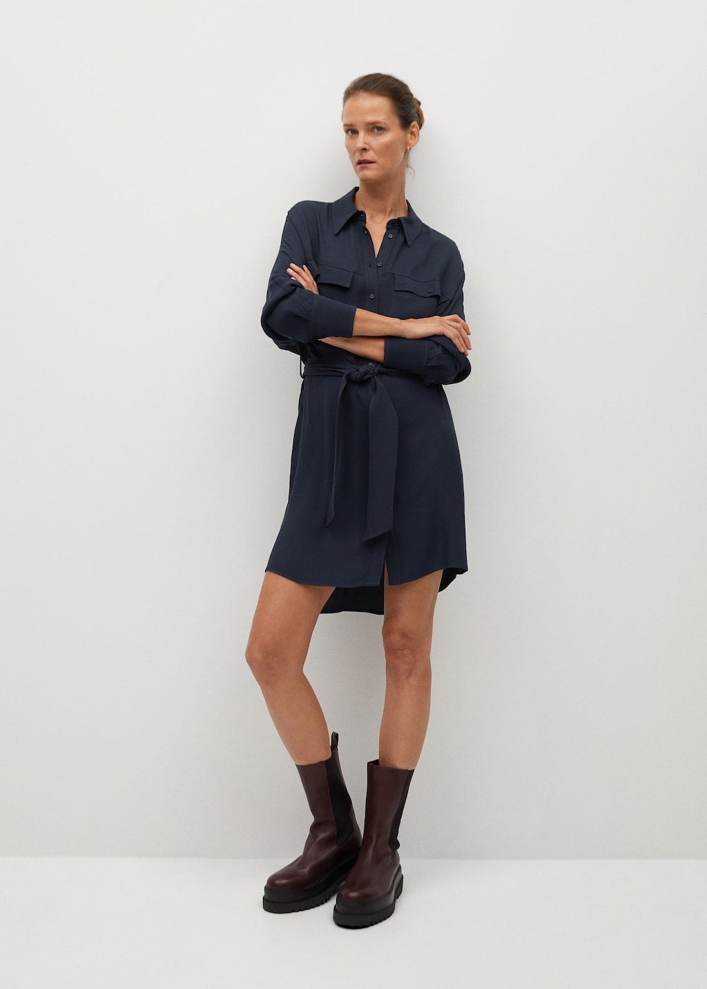 Navy Belt shirt dress