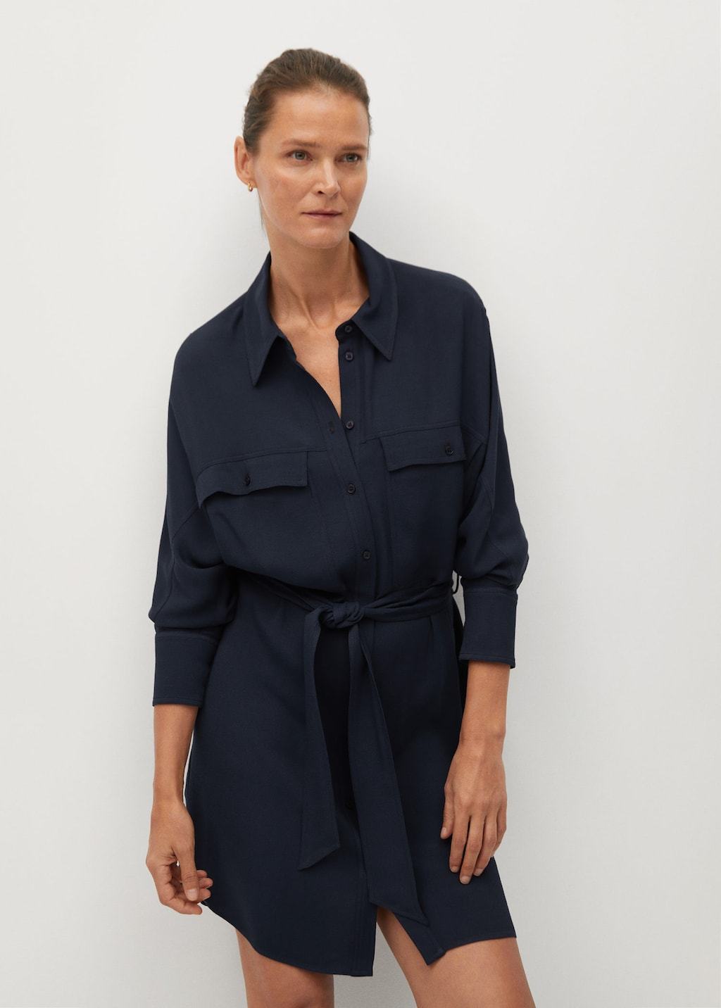 Navy Belt shirt dress