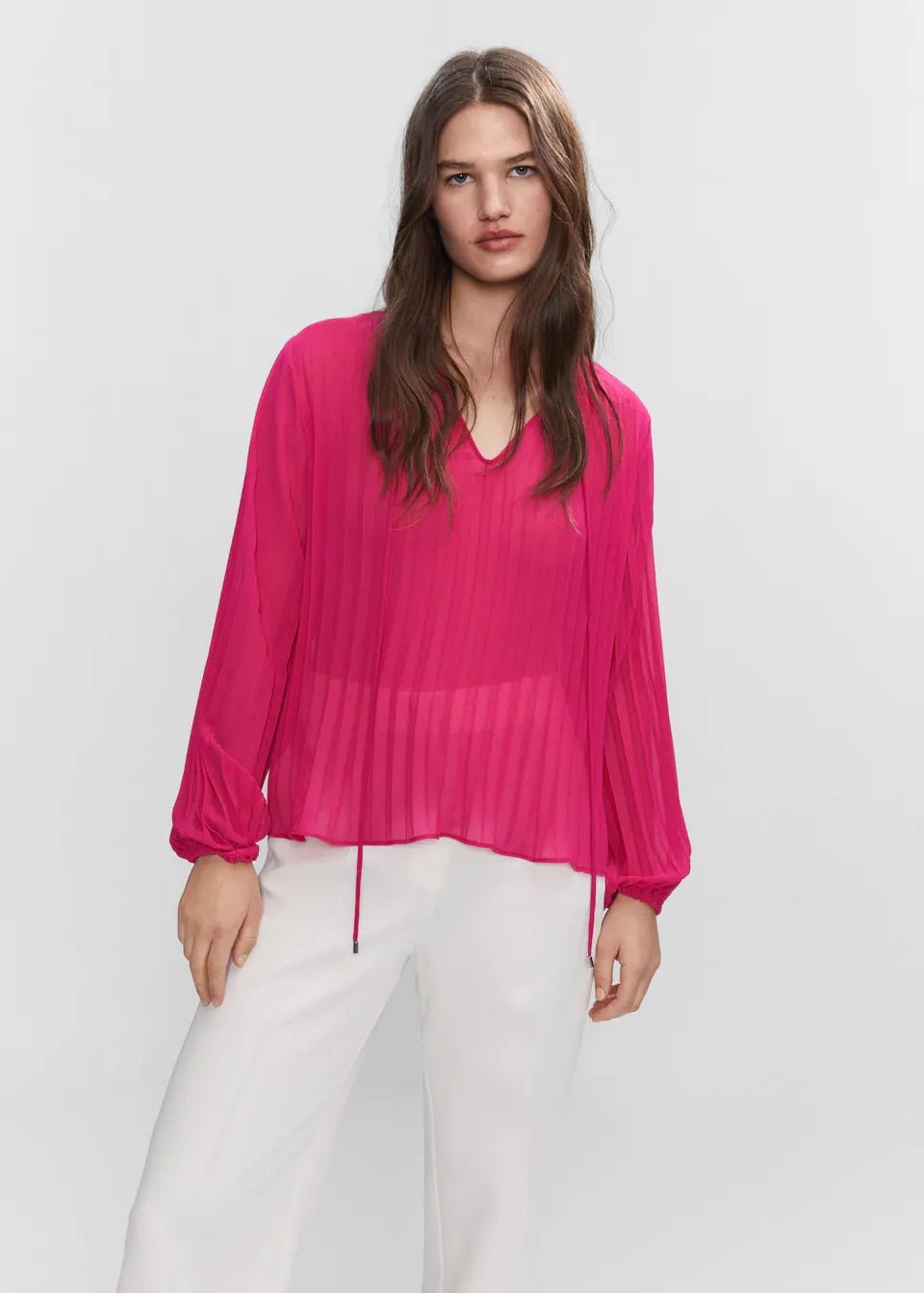 Pleated blouse with puffed sleeves - Laurel Morgan