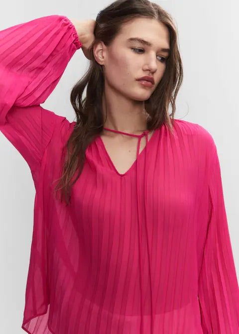 Pleated blouse with puffed sleeves - Laurel Morgan