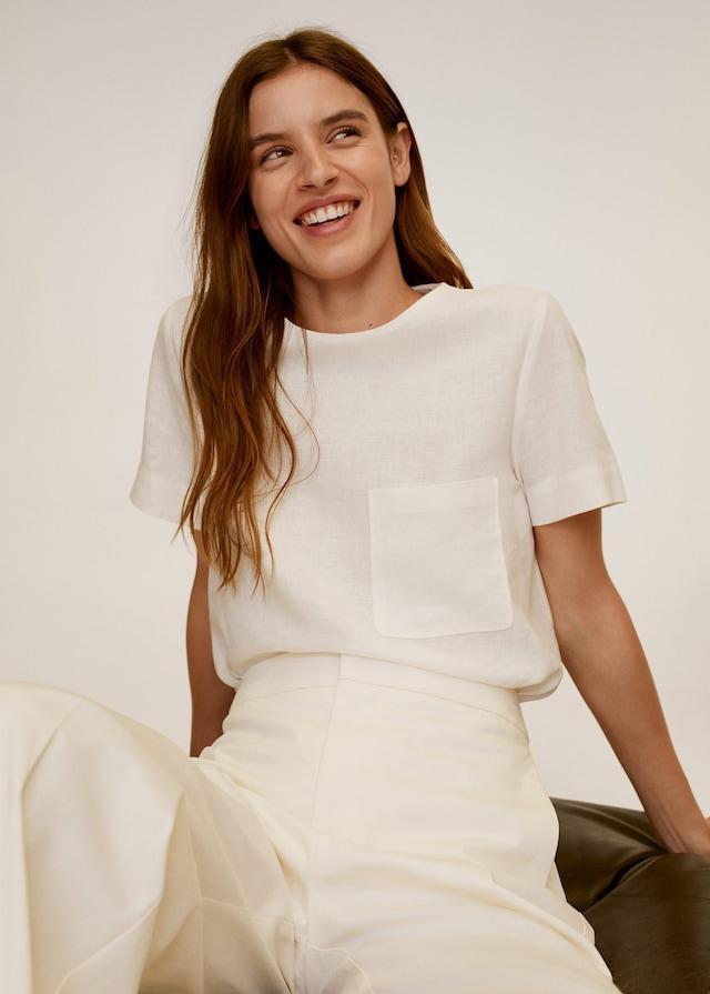 Pocket linen-blend blouse - Laurel Morgan