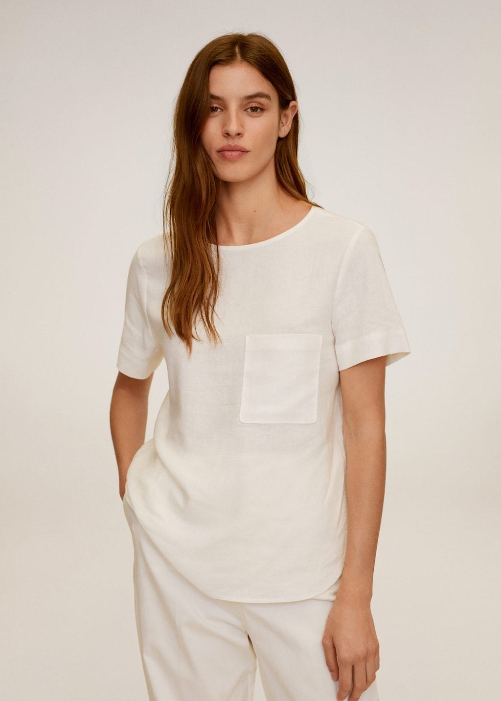 Pocket linen-blend blouse - Laurel Morgan