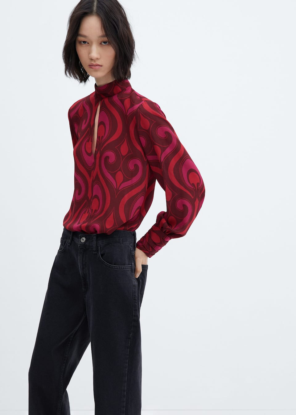 Printed blouse with opening detail - Laurel Morgan