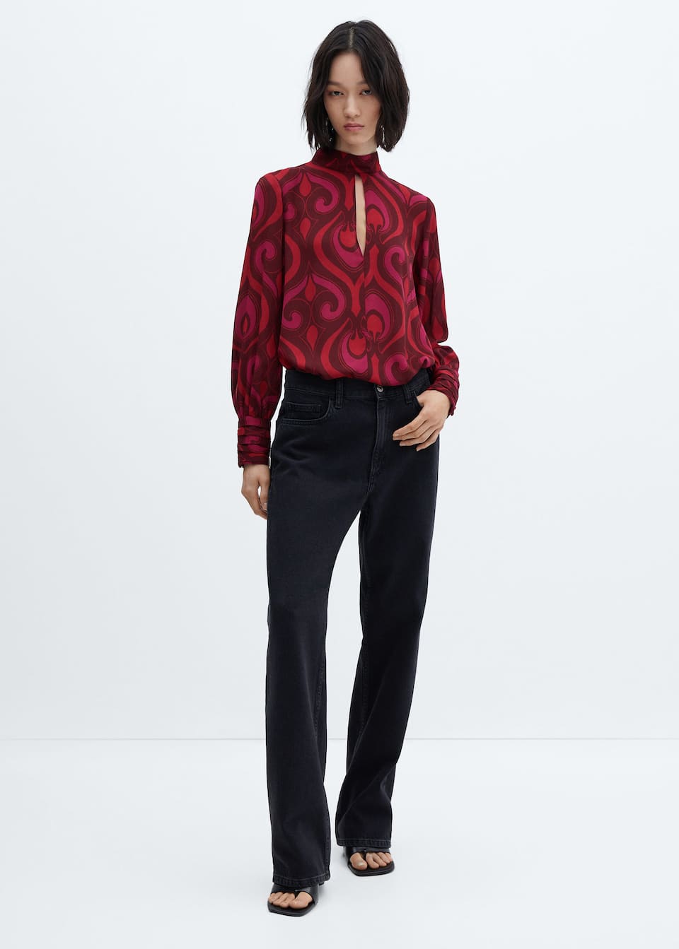 Printed blouse with opening detail - Laurel Morgan