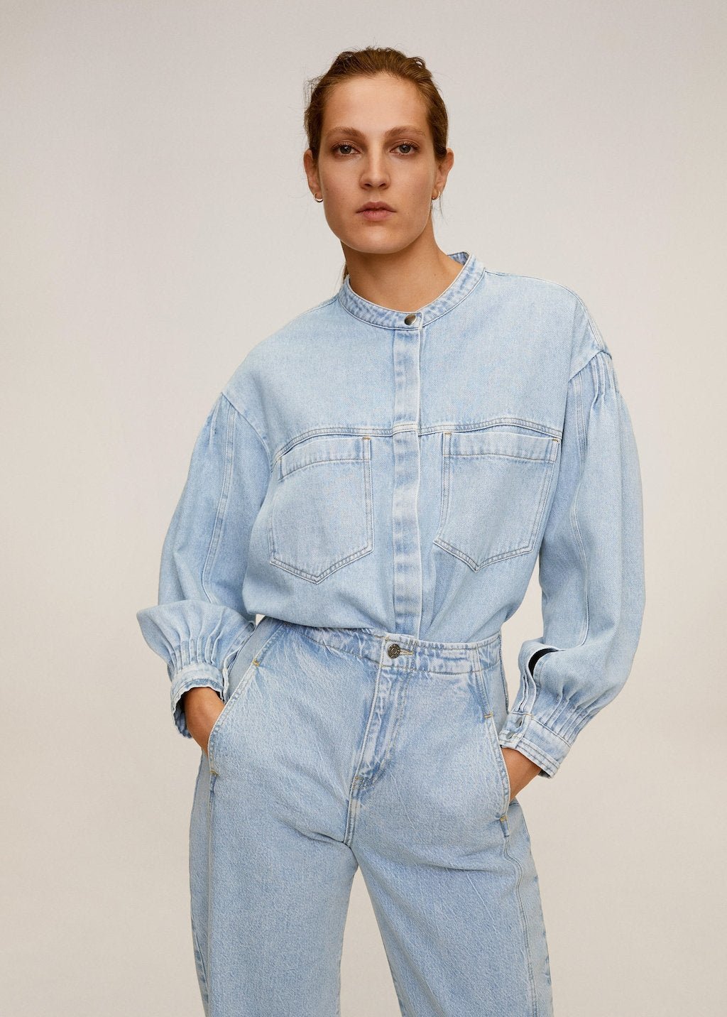 Puffed sleeves denim shirt - Laurel Morgan