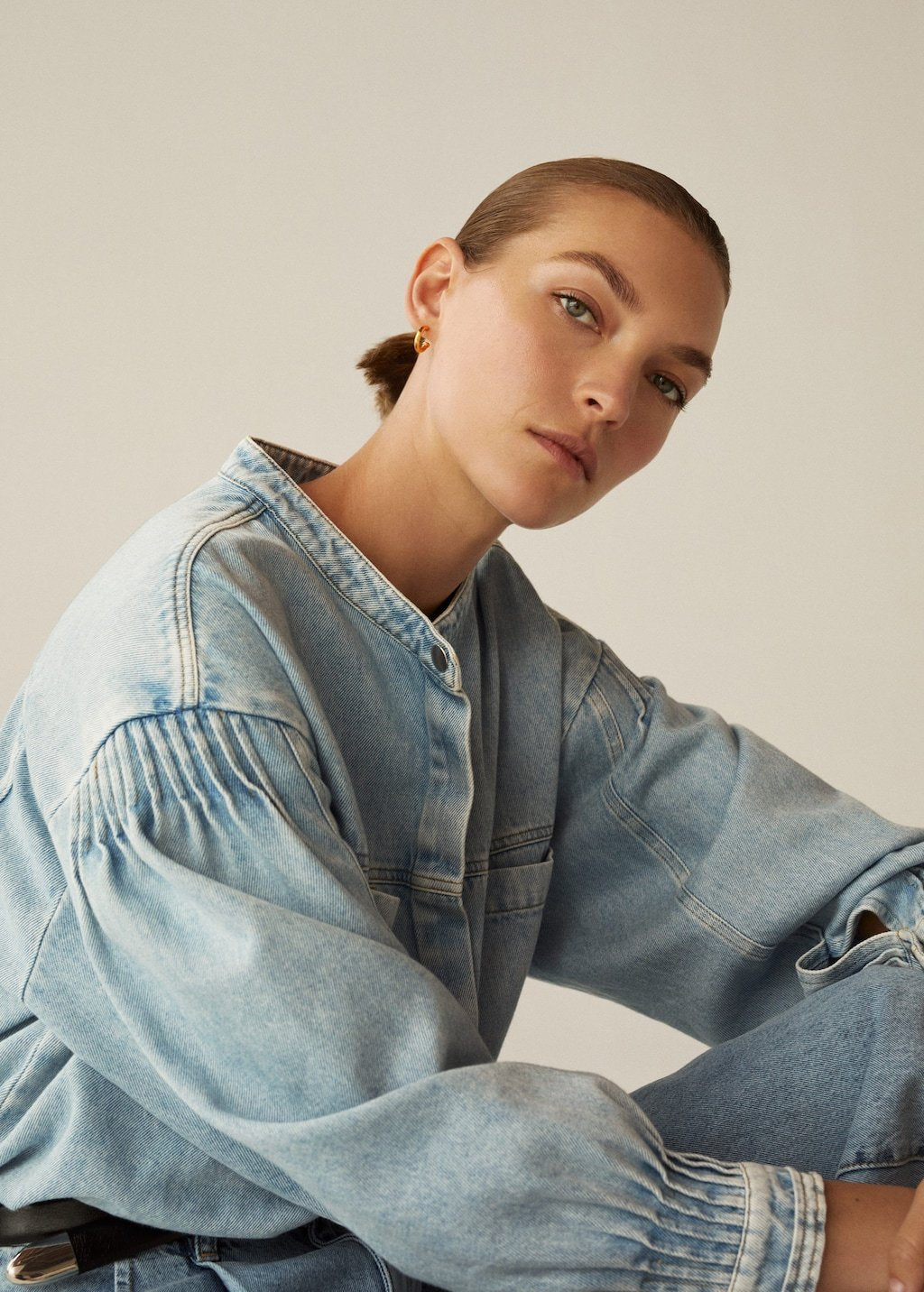 Puffed sleeves denim shirt - Laurel Morgan