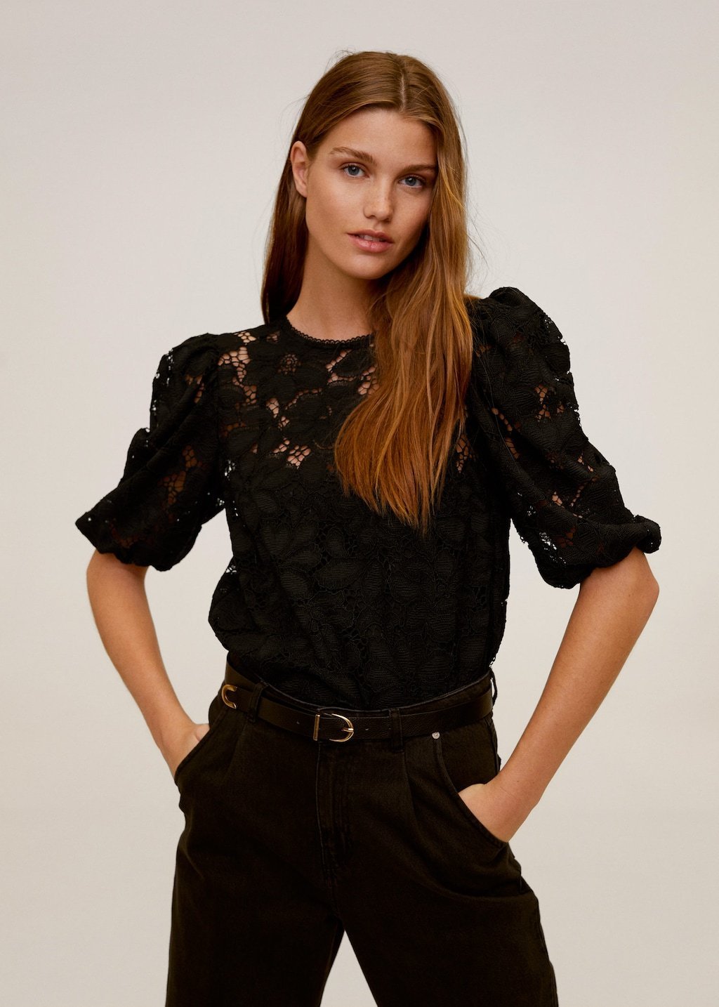 Puffed sleeves lace blouse - Laurel Morgan