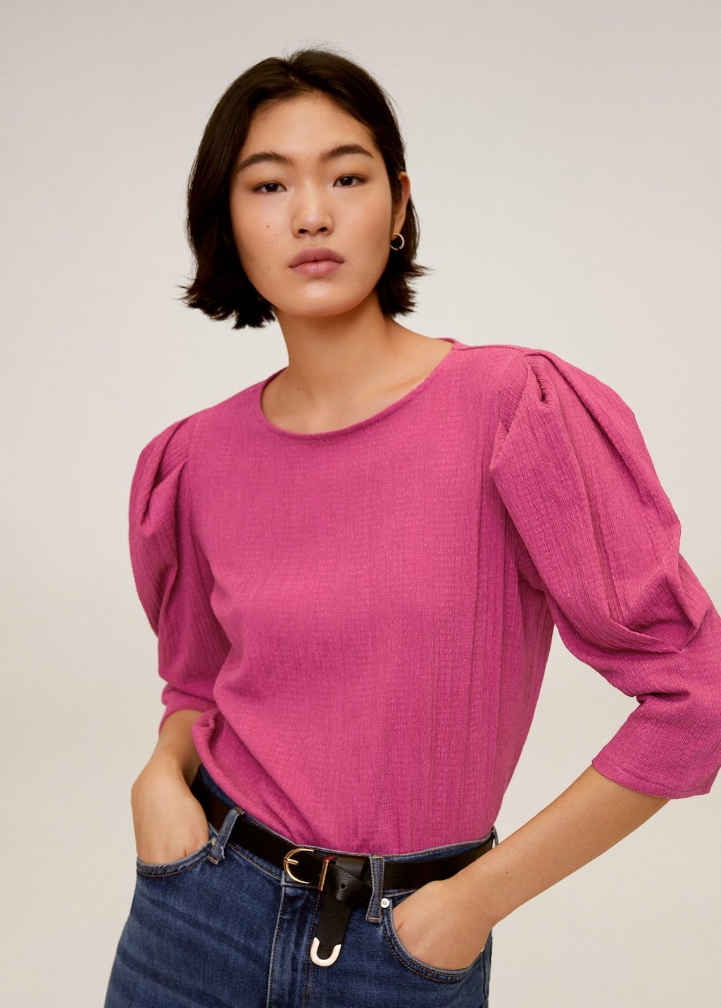 Puffed sleeves pleated t-shirt - Laurel Morgan