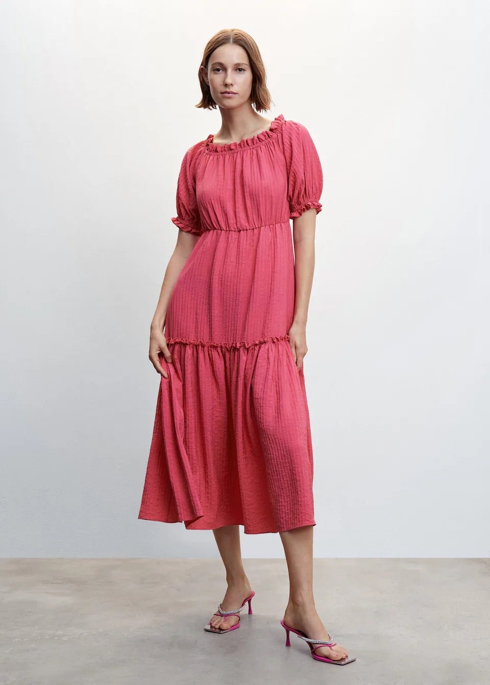 Puffed sleeves texture dress - Laurel Morgan