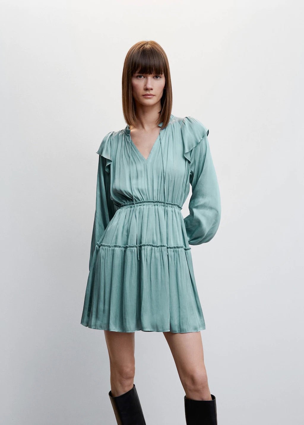 Ruffle satin dress - Laurel Morgan