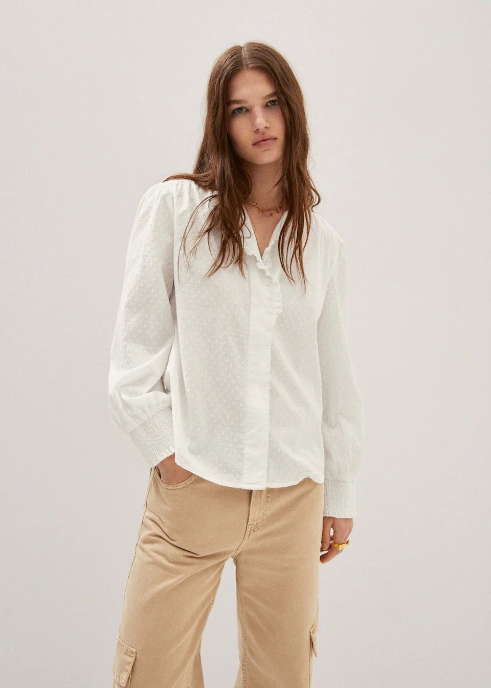 Ruffled plumeti blouse - Laurel Morgan