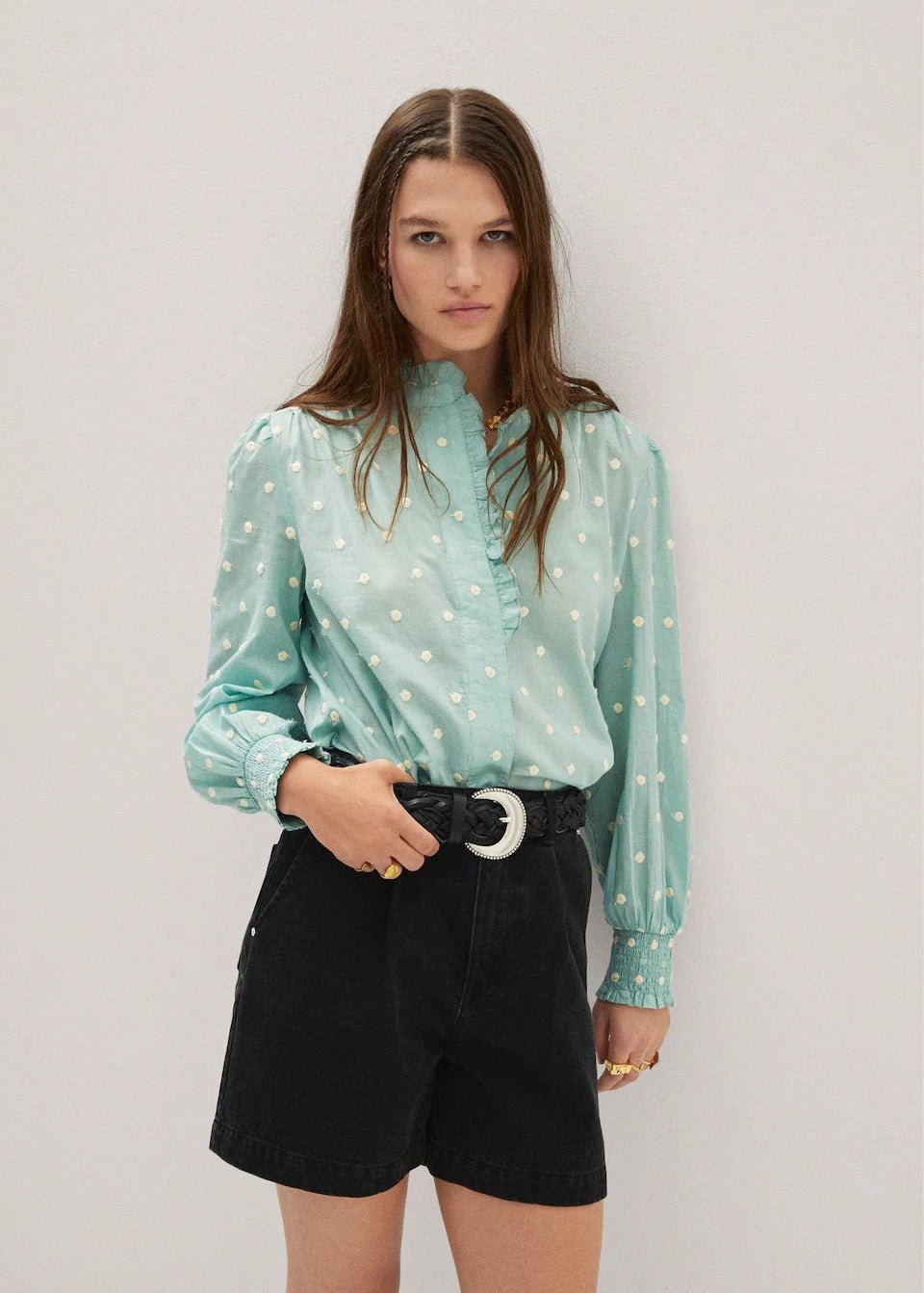 Ruffled plumeti blouse - Laurel Morgan