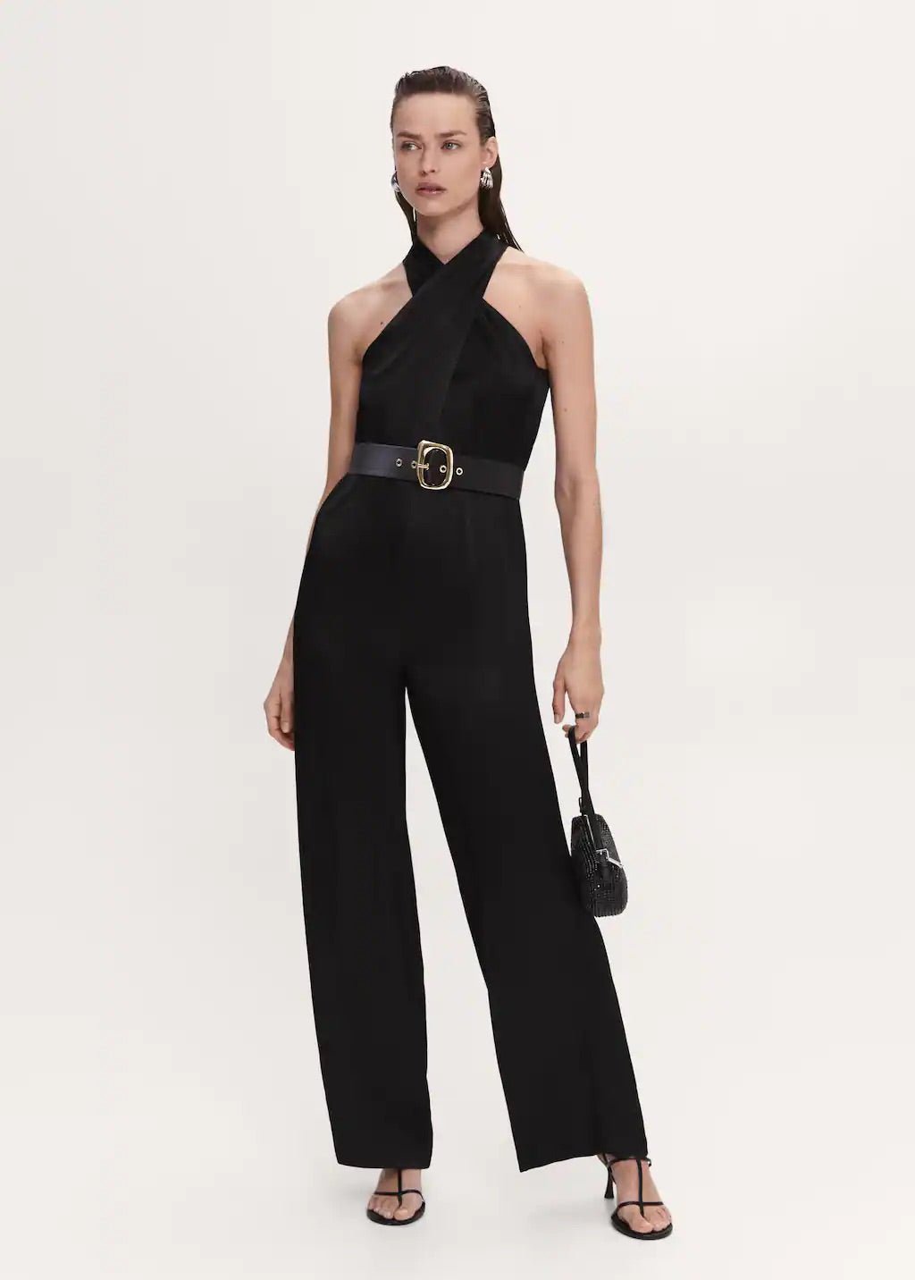 Satin jumpsuit with belt - Laurel Morgan