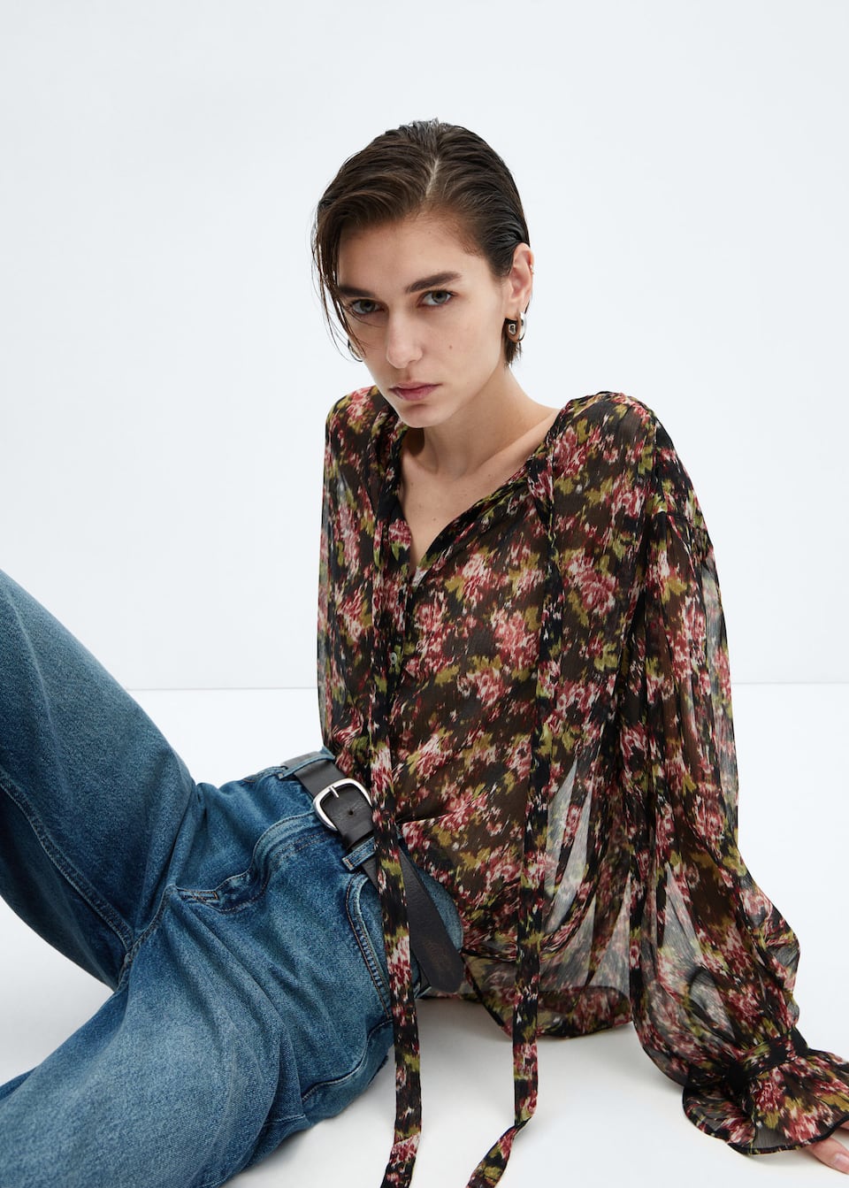 Semi-transparent floral blouse - Laurel Morgan