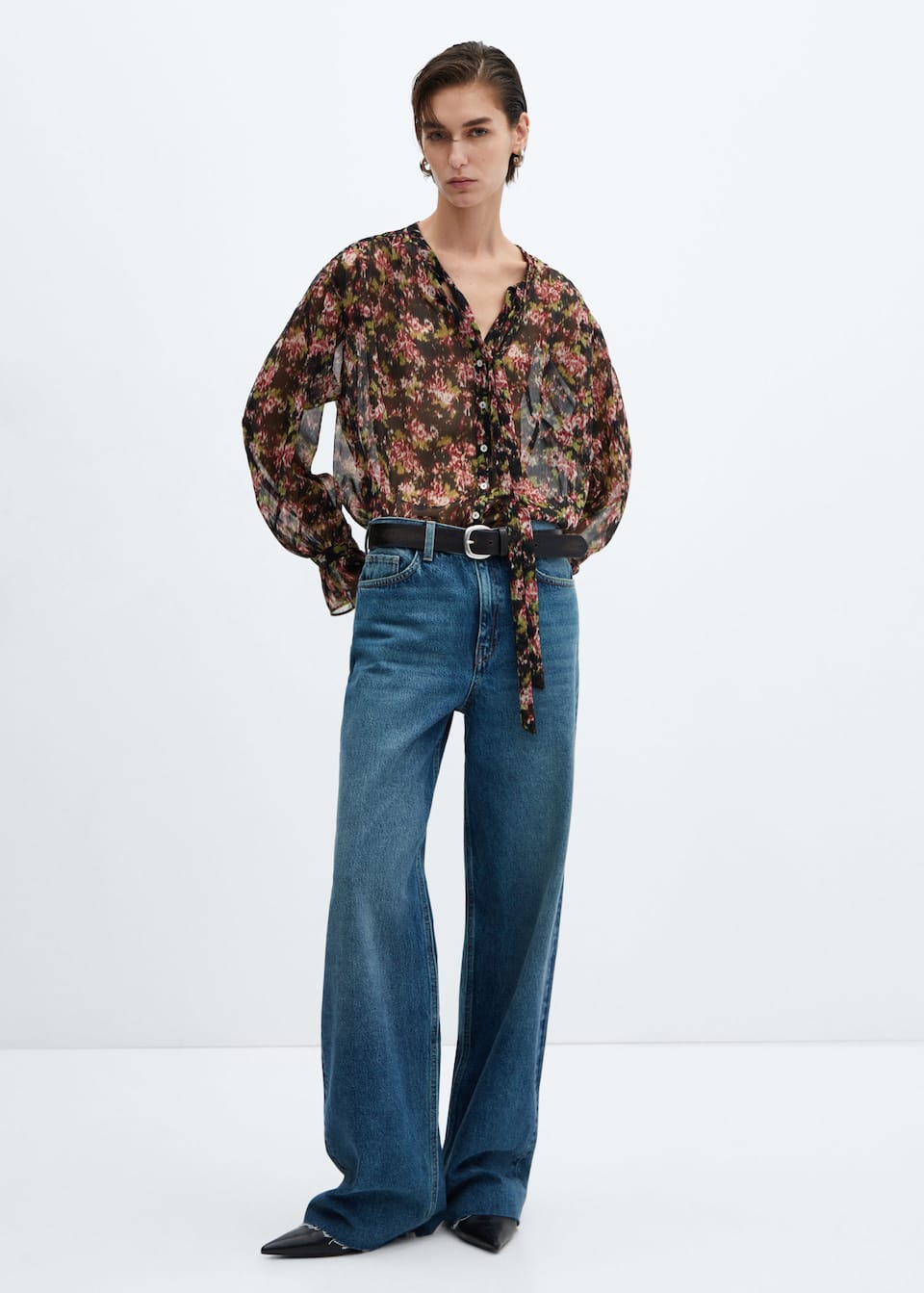 Semi-transparent floral blouse - Laurel Morgan