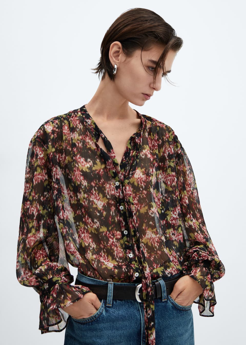 Semi-transparent floral blouse - Laurel Morgan