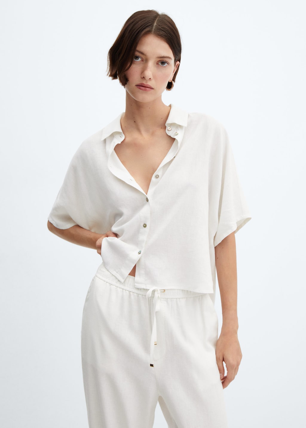 Short sleeve linen-blend shirt - Laurel Morgan