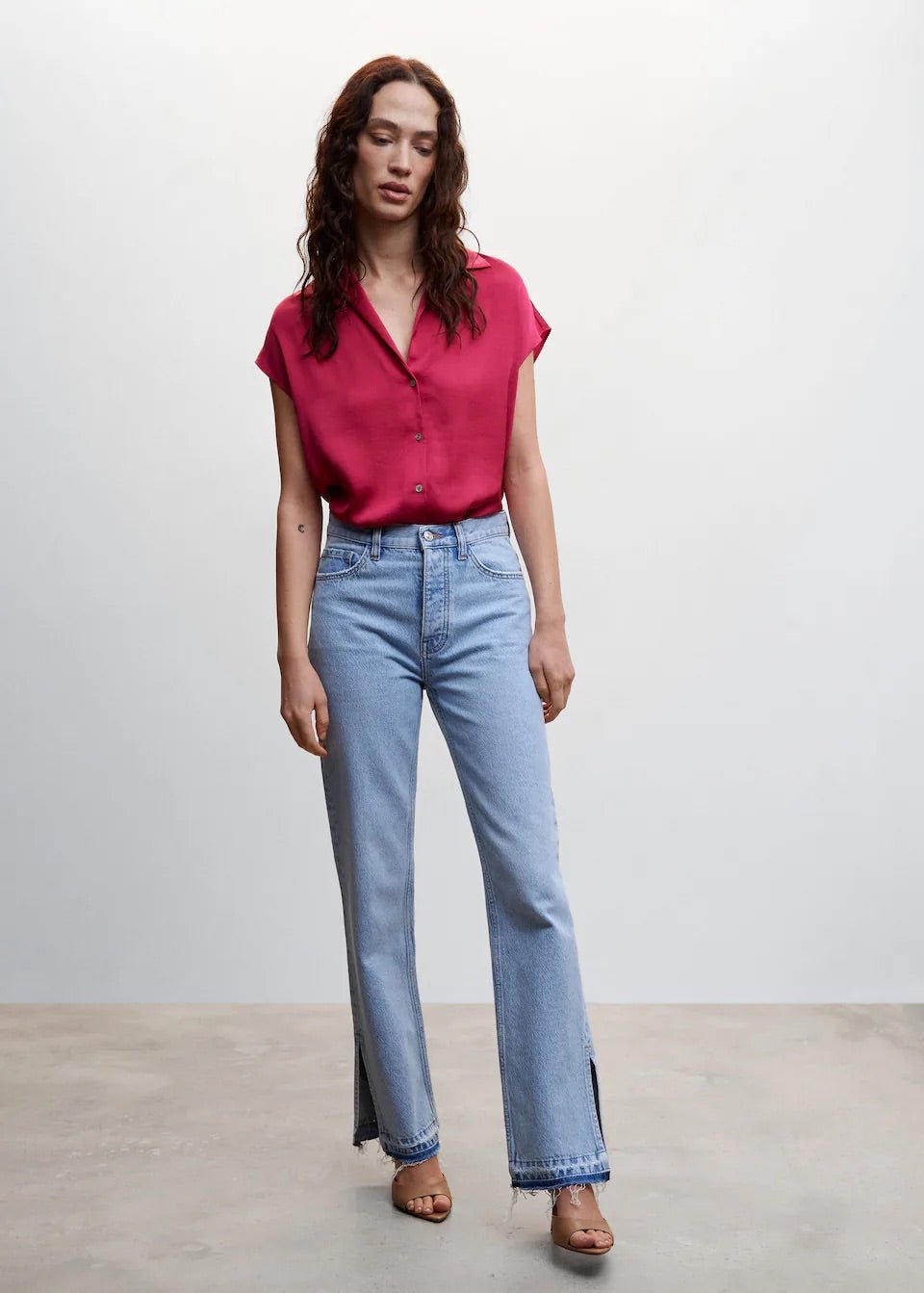 Short-sleeved satin shirt - Laurel Morgan