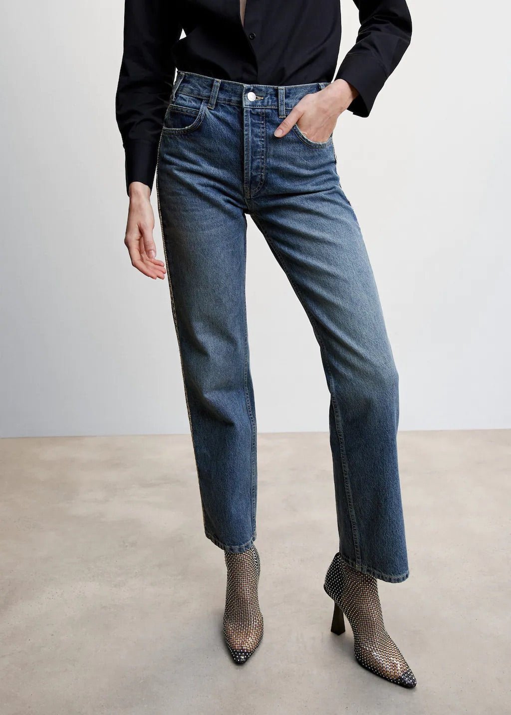 Straight jeans with crystal detail on the sides - Laurel Morgan