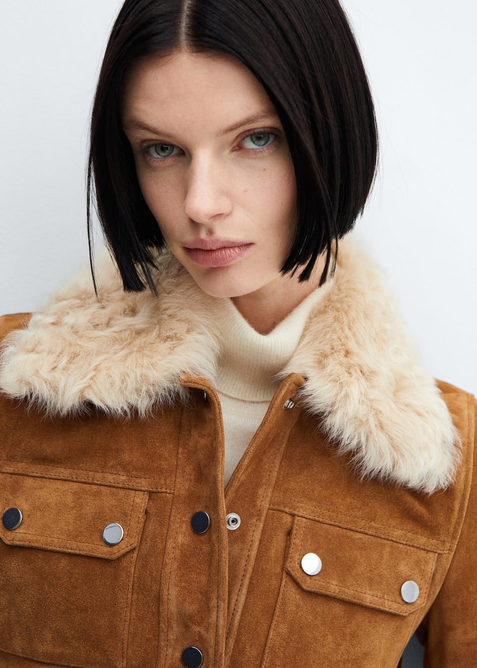 Suede jacket with fur-effect collar - Laurel Morgan