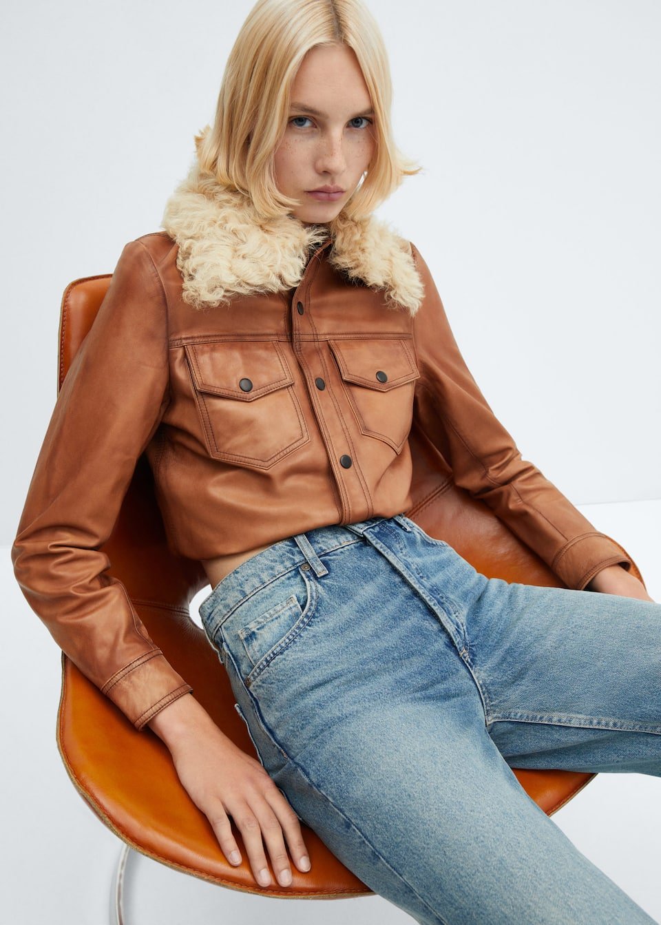 Suede jacket with fur-effect collar - Laurel Morgan