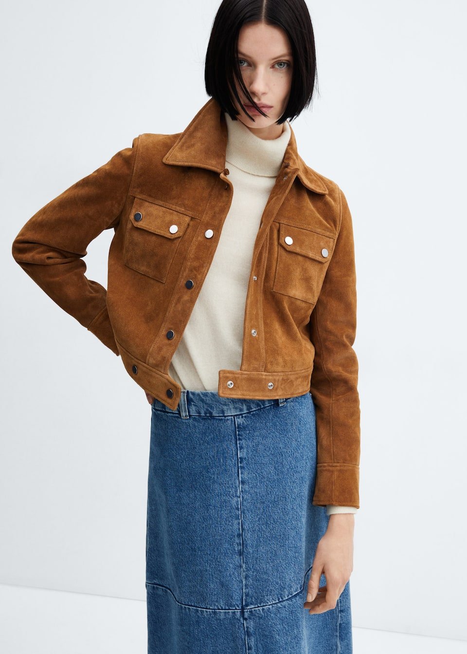 Suede jacket with fur-effect collar - Laurel Morgan