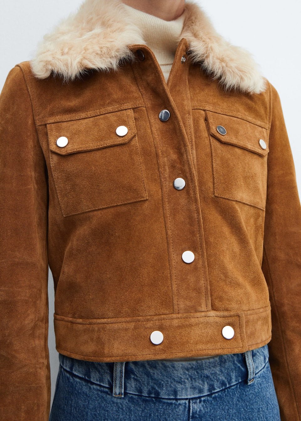 Suede jacket with fur-effect collar - Laurel Morgan