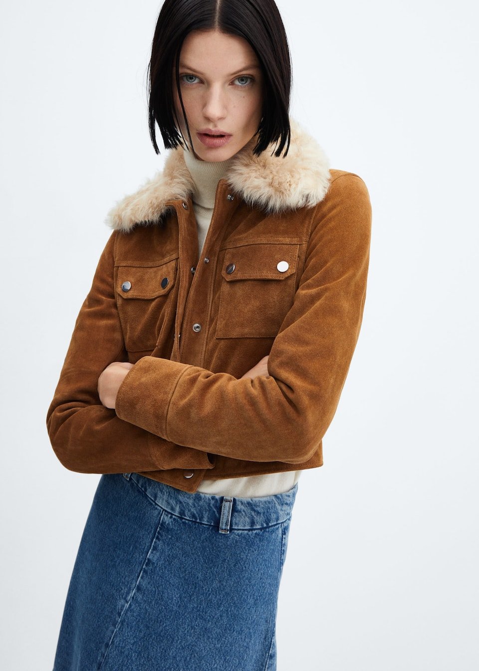 Suede jacket with fur-effect collar - Laurel Morgan